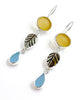 Amber & Aqua Sea Glass with Shell Leaf Triple Drop Earrings