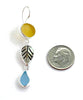 Amber & Aqua Sea Glass with Shell Leaf Triple Drop Earrings
