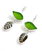 Green Sea Glass with Shell Leaf Earrings Double Drop Earrings
