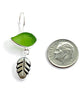 Green Sea Glass with Shell Leaf Earrings Double Drop Earrings