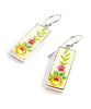 Delicate Flower Vintage Pottery Long Rectangle Single Drop Earrings