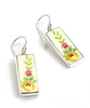 Delicate Flower Vintage Pottery Long Rectangle Single Drop Earrings