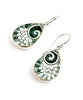 Green on White Patterned Vintage Pottery Single Drop Teardrop Earrings