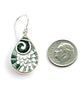 Green on White Patterned Vintage Pottery Single Drop Teardrop Earrings