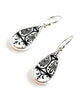 Black and White Patterned Vintage Pottery Single Drop Teardrop Earrings