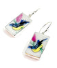 Hand Painted Bird Vintage Pottery Rectangle Single Drop Earrings