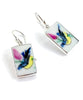 Hand Painted Bird Vintage Pottery Rectangle Single Drop Earrings
