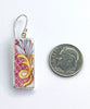 Aqua Leaf and Pink Pattern Vintage Pottery Large Rectangle Single Drop Earrings