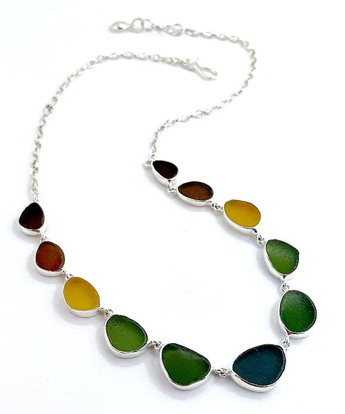 Dark Earth Tone Sea Glass 11 Piece Necklace