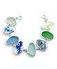 Blue Floral Vintage Pottery and Sea Glass Shape Bracelet - 7 1/4