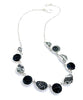 Natural Shape Black & White Vintage Pottery with Antique Black Glass Buttons 11 Piece Necklace