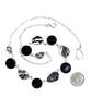 Natural Shape Black & White Vintage Pottery with Antique Black Glass Buttons 11 Piece Necklace