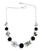 Multi Shape Black & White Vintage Pottery with Antique Black Glass Buttons 11 Piece Necklace