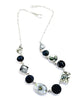 Multi Shape Black & White Vintage Pottery with Antique Black Glass Buttons 11 Piece Necklace