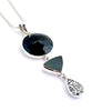 Black Glass Button, Black & White Vintage Pottery & Dark Grey Sea Glass Triple Pendant