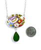 Fall Flowers Vintage Pottery with Dark Green Sea Glass Double Drop Necklace