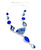 Blue & White Vintage Pottery & Textured Cobalt Sea Glass 11 Piece Y-Necklace