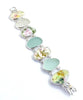 Soft Pastel Flowers Vintage Pottery and Sea Glass Double Link Bracelet - 7 1/4