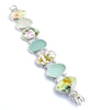 Soft Pastel Flowers Vintage Pottery and Sea Glass Double Link Bracelet - 7 1/4