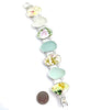 Soft Pastel Flowers Vintage Pottery and Sea Glass Double Link Bracelet - 7 1/4