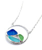 Textured Cobalt, Aqua and Soft Green Sea Glass Hoop Necklace