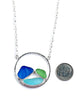 Textured Cobalt, Aqua and Soft Green Sea Glass Hoop Necklace
