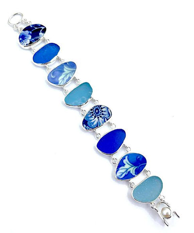 Special Order For Karen Vintage Pottery and Sea Glass Double Link Bracelet - 7