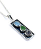 Amazonite, Soft Olive Sea Glass & Rutilated Quartz Silver Framed Pendant on Silver Chain