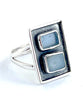 Amazonite & Soft Aqua Sea Glass Silver Framed Rectangle Ring  - Size 7 1/2