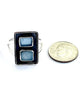 Amazonite & Soft Aqua Sea Glass Silver Framed Rectangle Ring  - Size 7 1/2