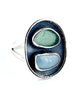 Amazonite & Soft Olive Sea Glass Silver Framed Oval Ring  - Size 9