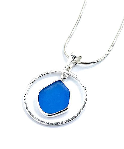 Blue Sea Glass Hoop Pendant