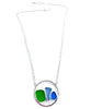Textured Green, Periwinkle and Blue Sea Glass Hoop Necklace