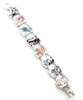 Red, Grey & Blue Floral Vintage Pottery Double Link Large Shard Bracelet - 8 1/2