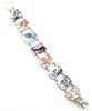 Red, Grey & Blue Floral Vintage Pottery Double Link Large Shard Bracelet - 8 1/2