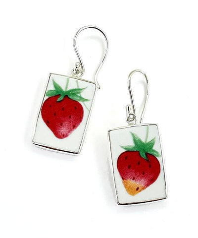 Strawberry Vintage Pottery Rectangle Single Drop Earrings