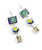 Green & Purple and Bold Floral Vintage Pottery Triple Drop Earrings