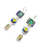 Green & Purple and Bold Floral Vintage Pottery Triple Drop Earrings