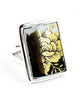 Gold and Black Floral Rectangle Vintage Pottery Ring- Size 8