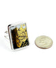 Gold and Black Floral Rectangle Vintage Pottery Ring- Size 8