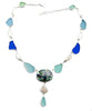 Blue and Aqua Sea Glass with Pearl and Abalone 17 Piece Y-Necklace