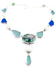 Blue and Aqua Sea Glass with Pearl and Abalone 17 Piece Y-Necklace