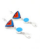Bold Pottery with Aqua Stained Glass & Clear Sea Glass Triple Drop Earrings
