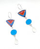 Bold Pottery with Aqua Stained Glass & Clear Sea Glass Triple Drop Earrings