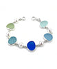 Blue & Aqua Sea Glass with Pearl Bracelet - 7 1/2