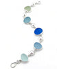 Blue & Aqua Sea Glass with Pearl Bracelet - 7 1/2