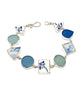 Light Blue & White Vintage Pottery with Blue & Aqua Sea Glass Multi Shape Bracelet - 7 1/2