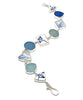 Light Blue & White Vintage Pottery with Blue & Aqua Sea Glass Multi Shape Bracelet - 7 1/2