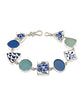 Blue & White Vintage Pottery with Blue & Aqua Sea Glass Multi Shape Bracelet - 7 1/2