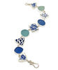 Blue & White Vintage Pottery with Blue & Aqua Sea Glass Multi Shape Bracelet - 7 1/2